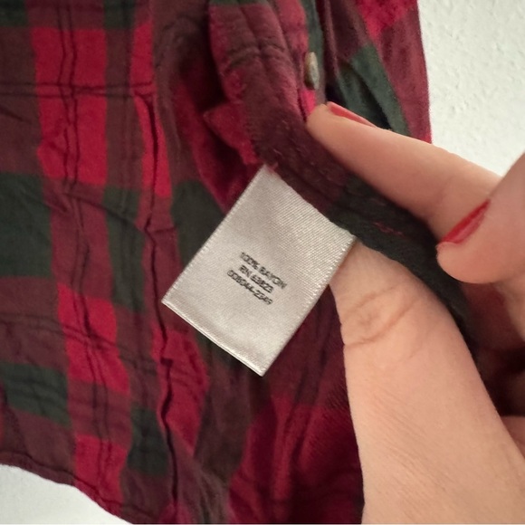 CJ BANKS Red Green Plaid Button Up Shirt Plus Size 1X Flannel Tartan Cozy Soft - Picture 7 of 9